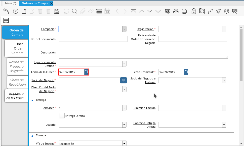 Campo Fecha de la Orden