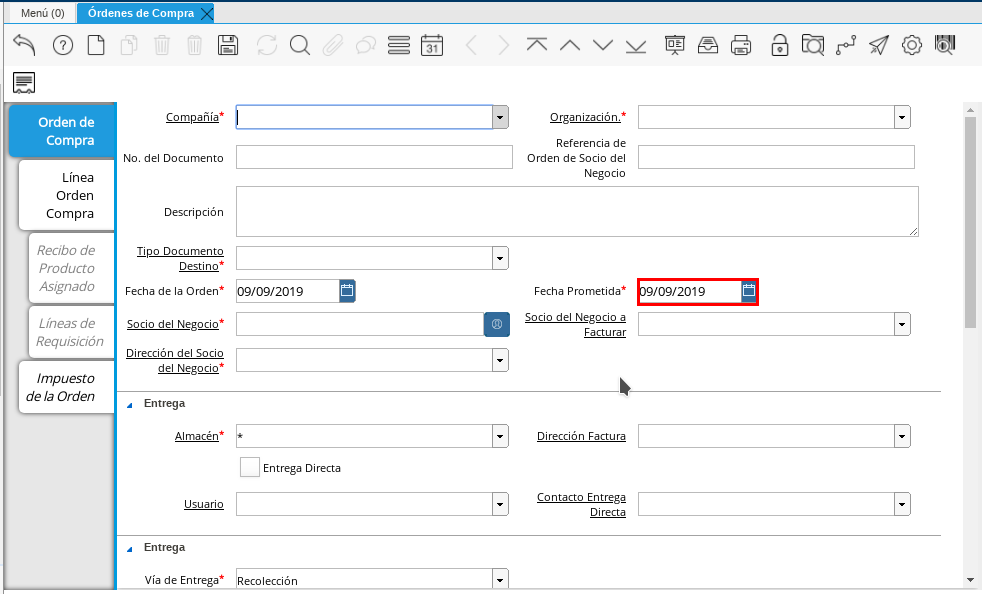 Campo Fecha Prometida