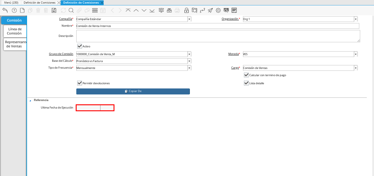 Campo Última Fecha de Ejecución