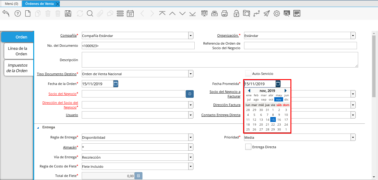 Campo Fecha Prometida