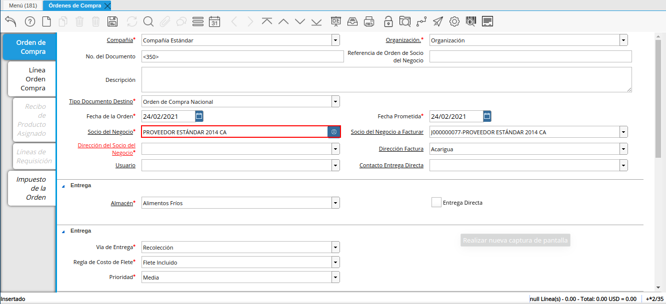 campo socio del negocio orden multimoneda