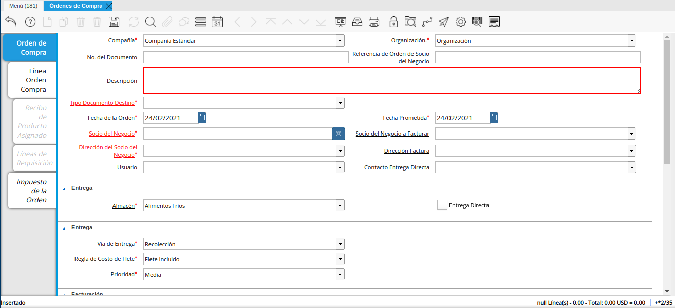 campo descripción orden multimoneda