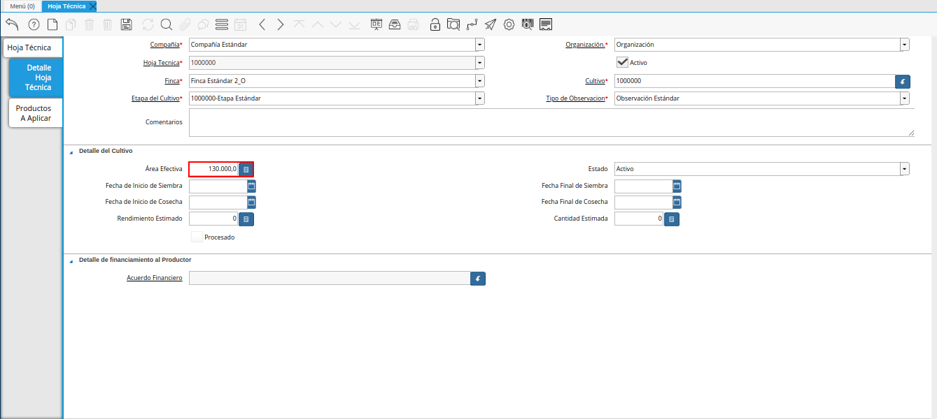 campo área efectiva de la pestaña detalle de hoja técnica de la ventana hoja técnica