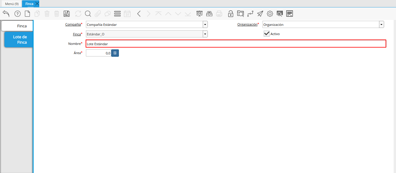 campo nombre de la pestaña lote de finca