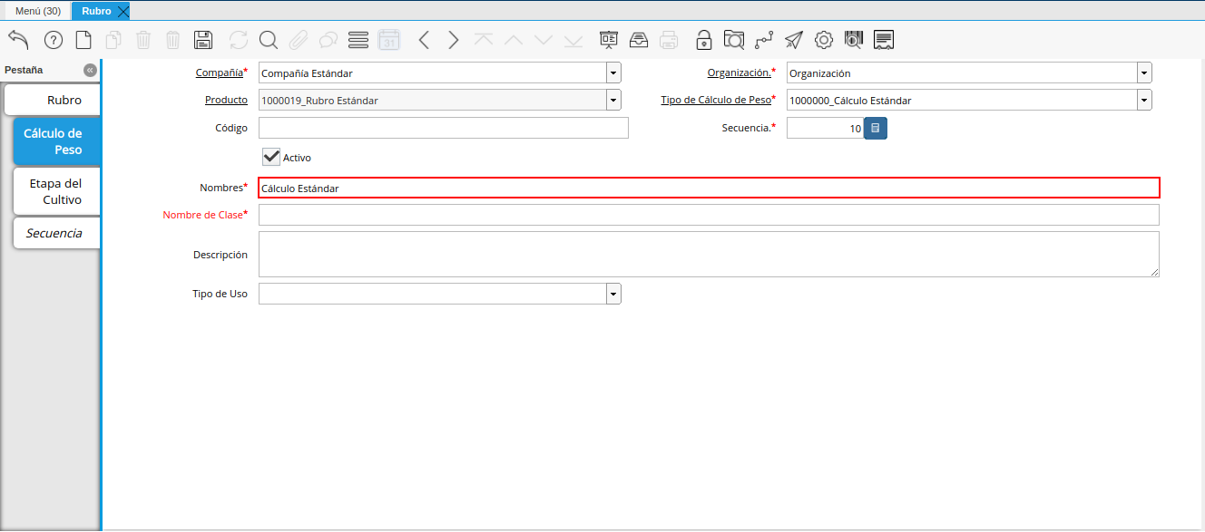 campo nombre de la pestaña cálculo de peso