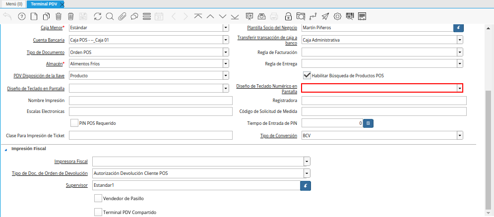 Campo Diseño de Teclado Numérico en Pantalla de la Ventana Terminal PDV