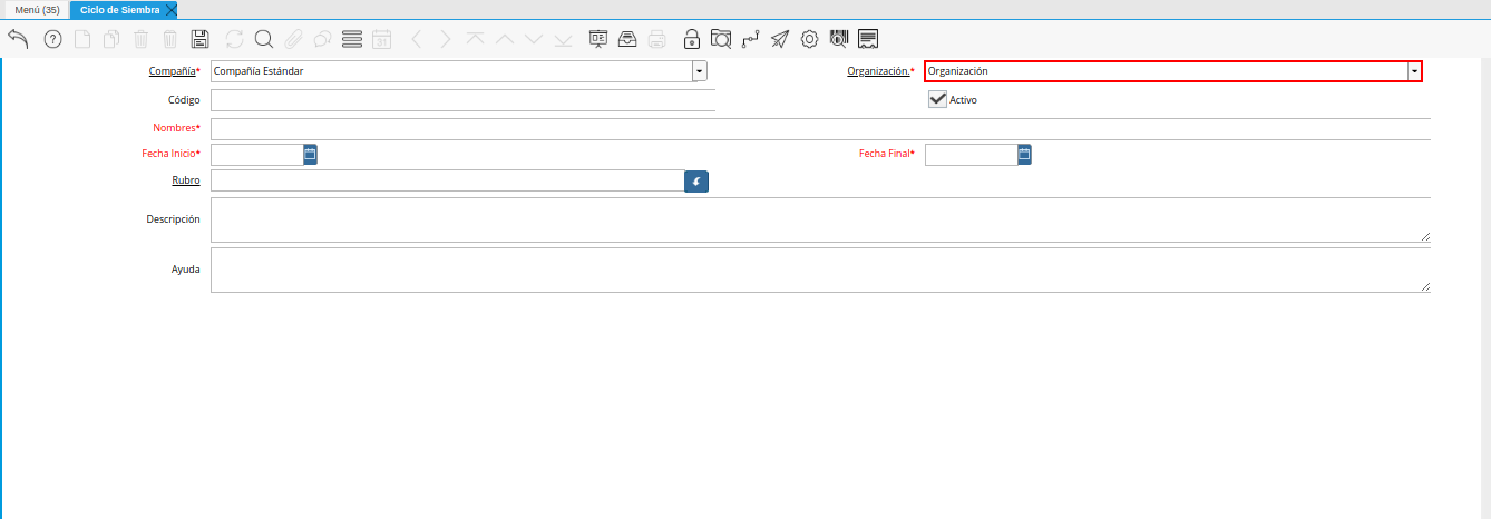 campo organización de la ventana ciclo de siembra