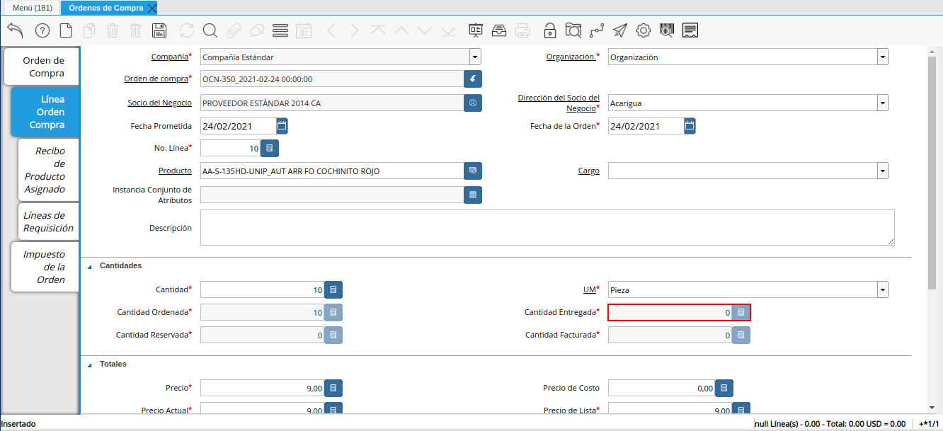 campo cantidad entregada orden multimoneda
