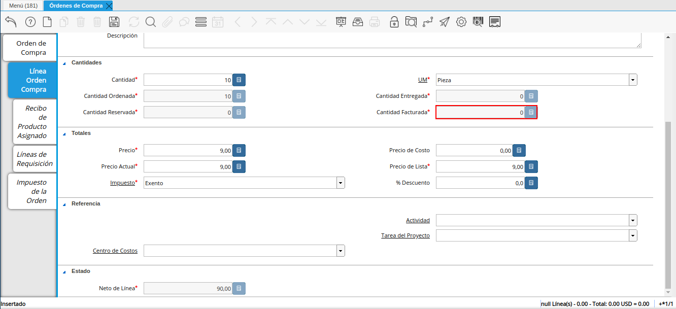 campo cantidad facturada orden multimoneda