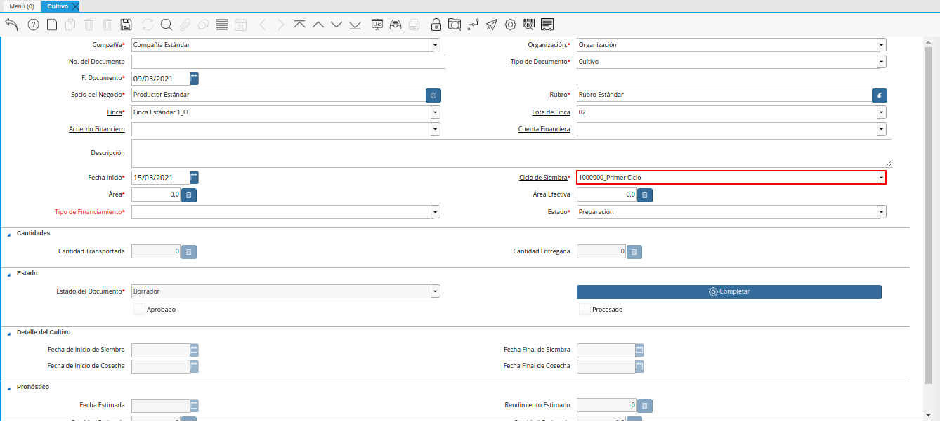 campo ciclo de siembra de la ventana cultivo