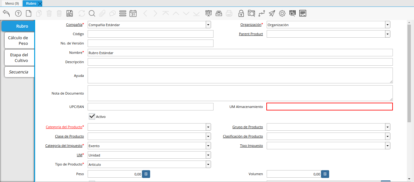 Campo UM Almacenamiento