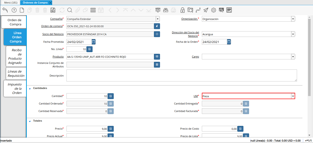 campo unidad de medida orden multimoneda