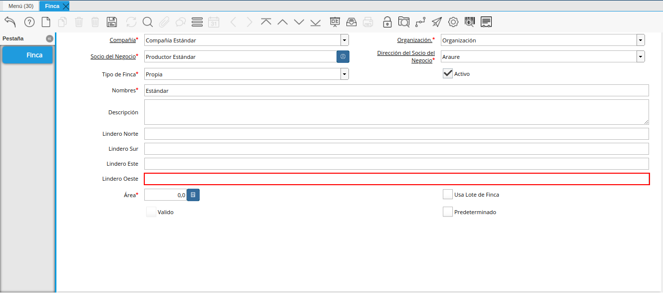 campo lindero oeste de la ventana finca
