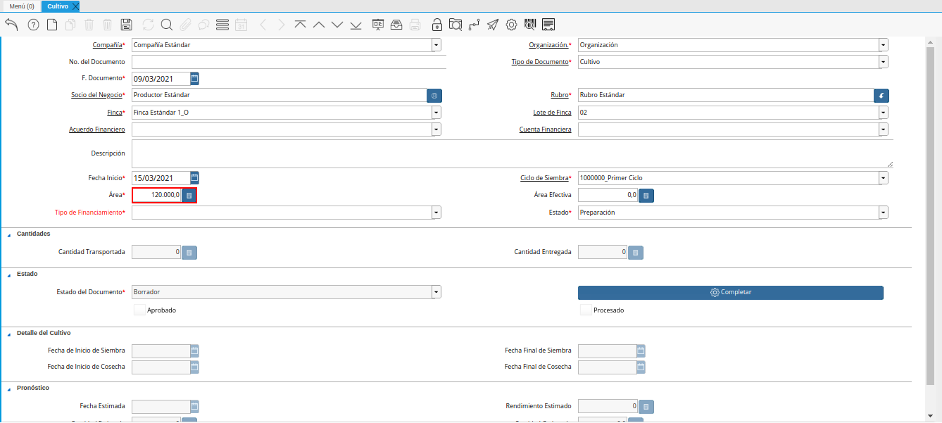 campo área de la ventana cultivo