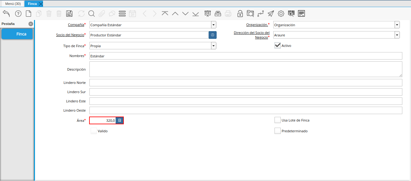 campo área de la ventana finca