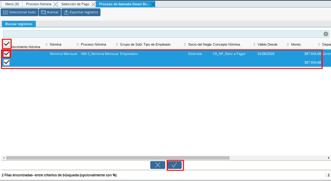 Selección de Movimiento de Nómina