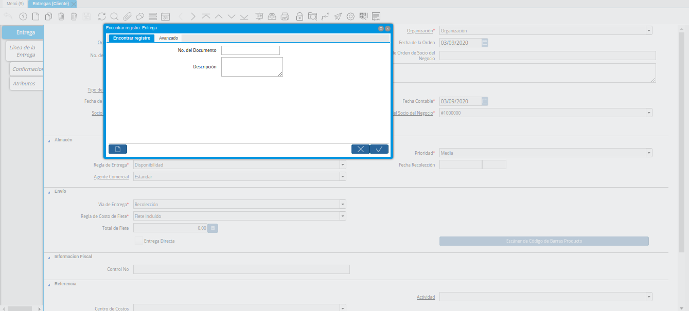 Ventana Encontrar Registro Entrega