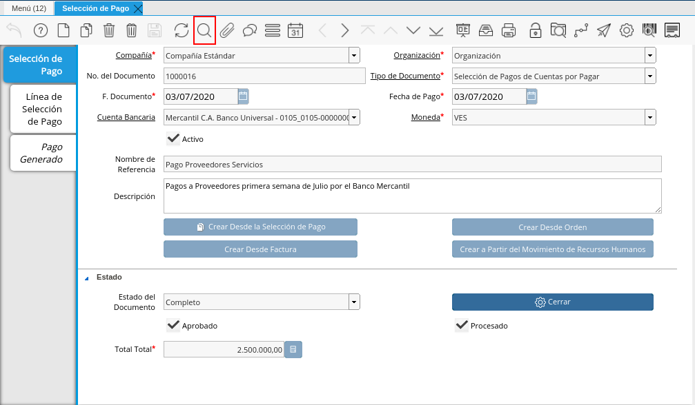 Opción Encontrar Registro