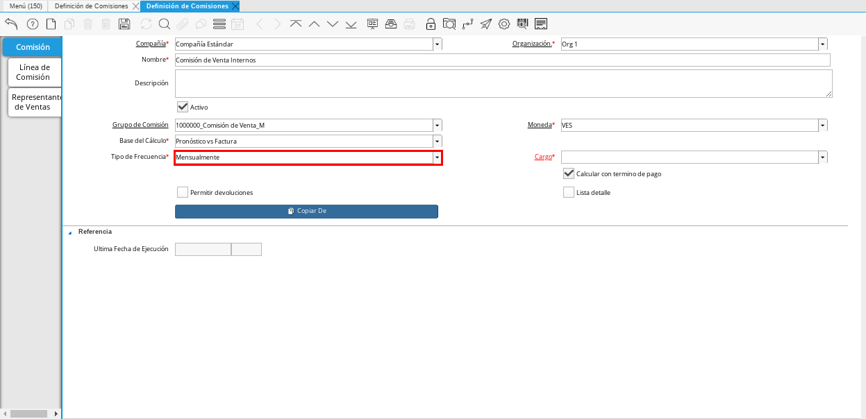 Campo Tipo de Frecuencia 1