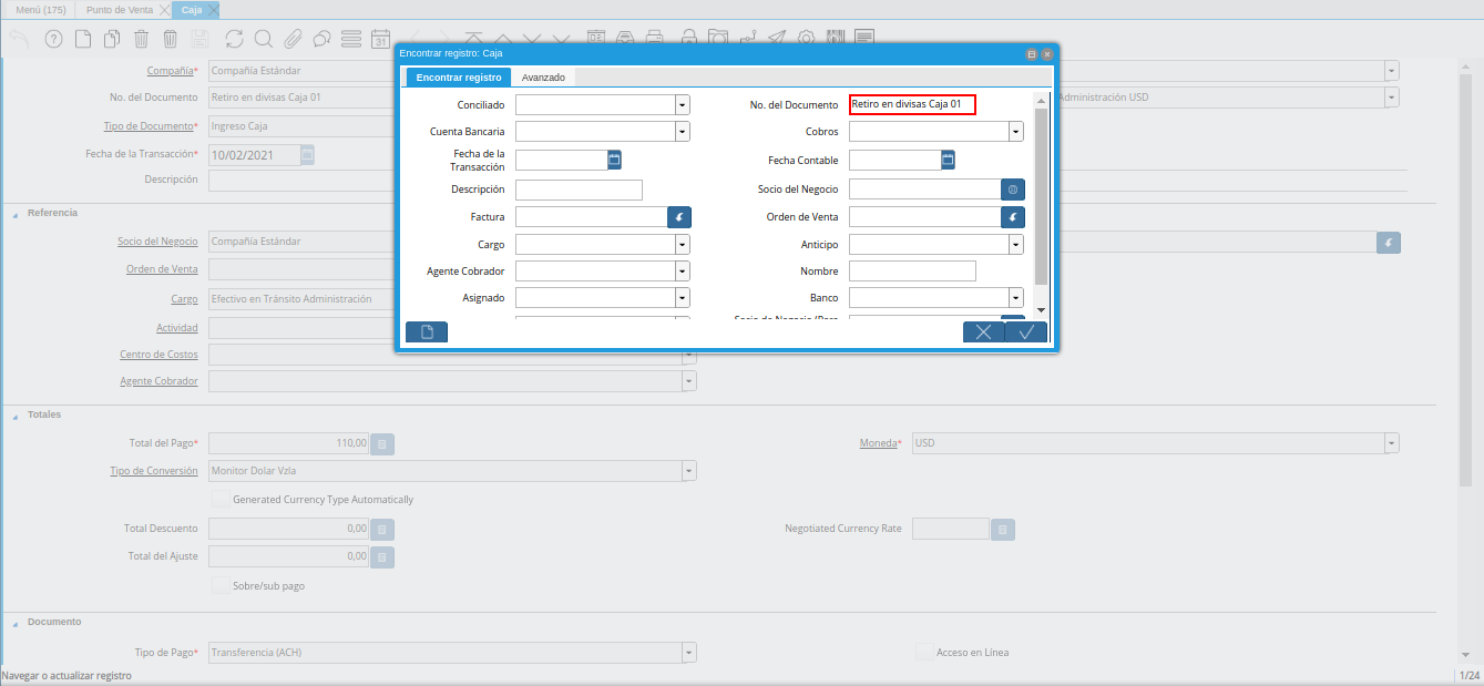 Número de Documento del Retiro de Fondos