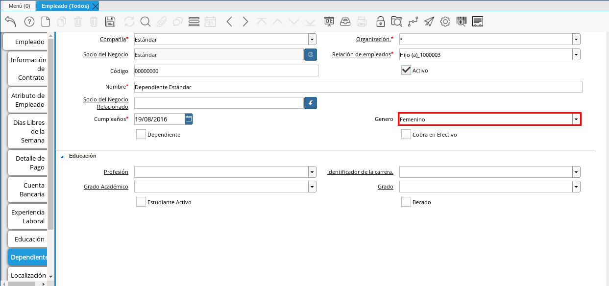 Campo Genero Dependiente