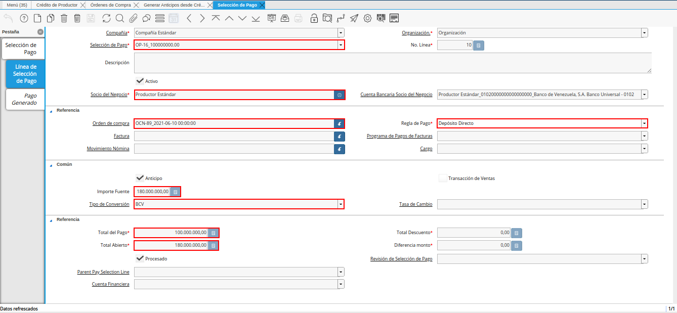 pestaña del documento generado