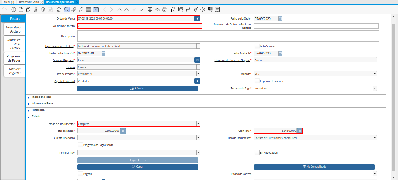 consulta de factura generada