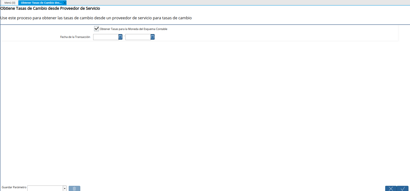 Ventana Obtener Tasas de Cambio desde Proveedor