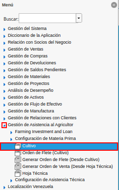 menú de cultivo