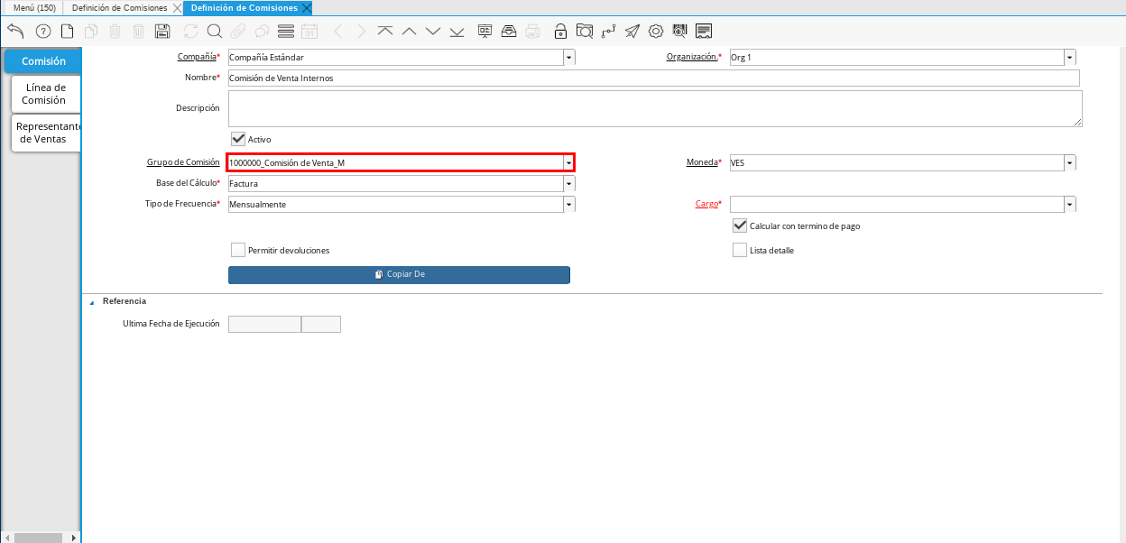 Campo Grupo de Comisión
