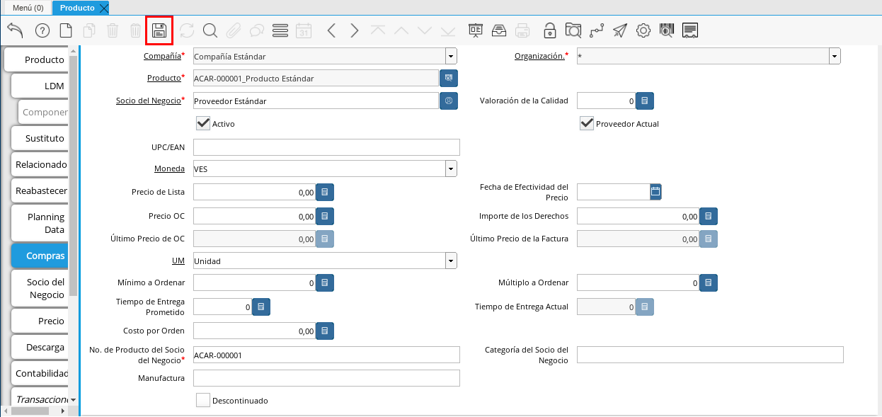 Icono Guardar Cambios Pestaña Compras