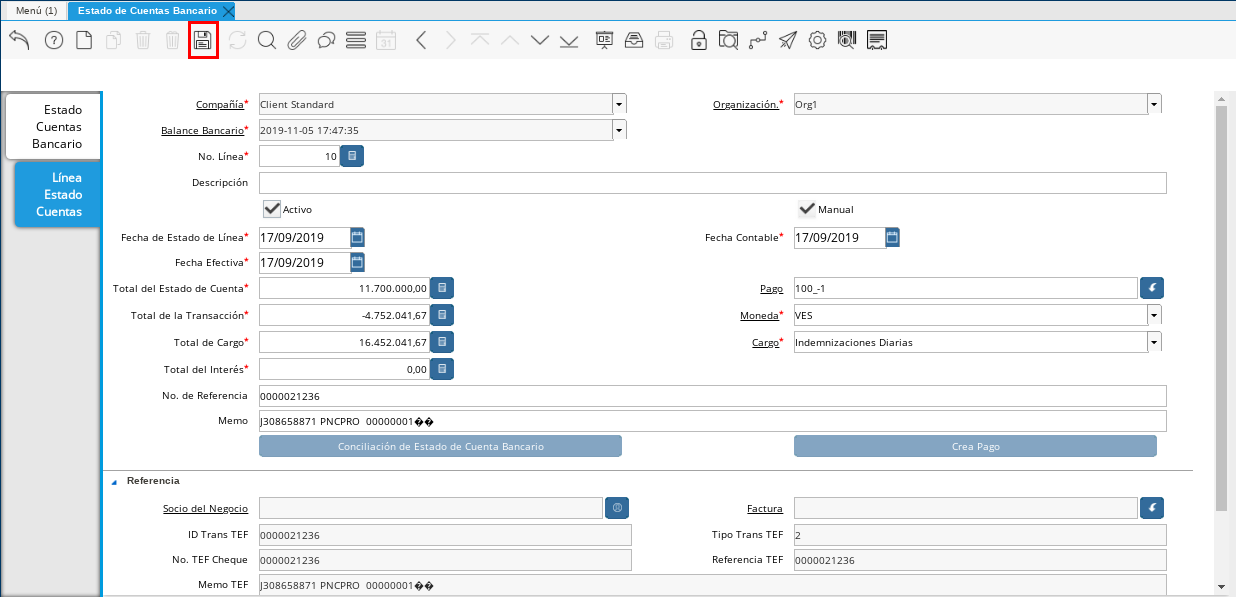 Icono Guardar Cambios del Movimiento en la Pestaña Línea Estado Cuentas