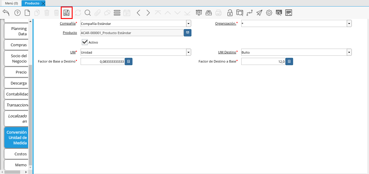 Icono Guardar Cambios Pestaña Conversión