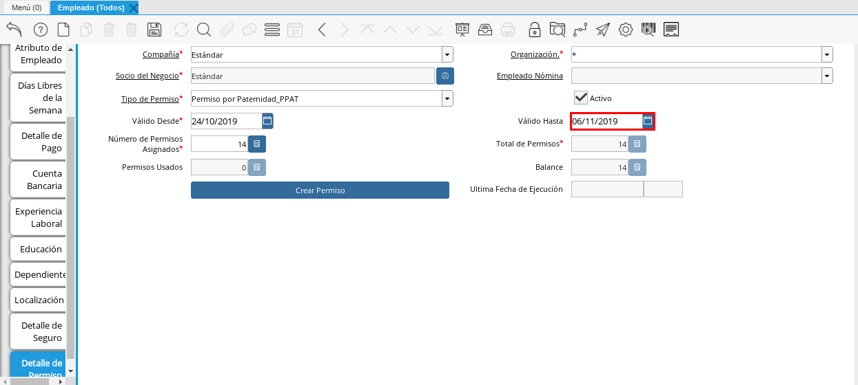 Campo Válido Hasta Permiso