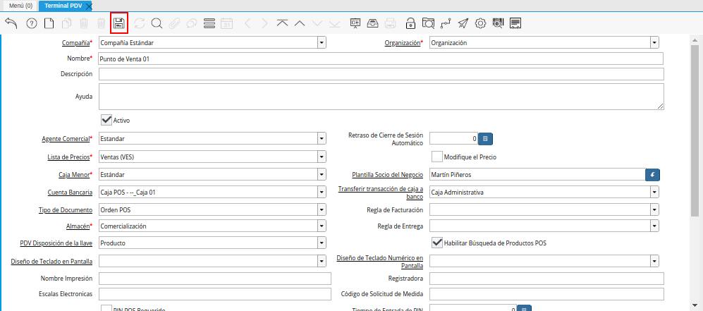 Icono Guardar Cambios de la Ventana Terminal PDV