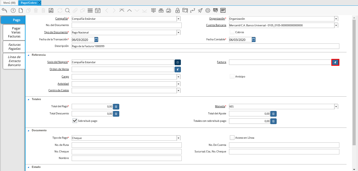 Identificador del Campo Factura