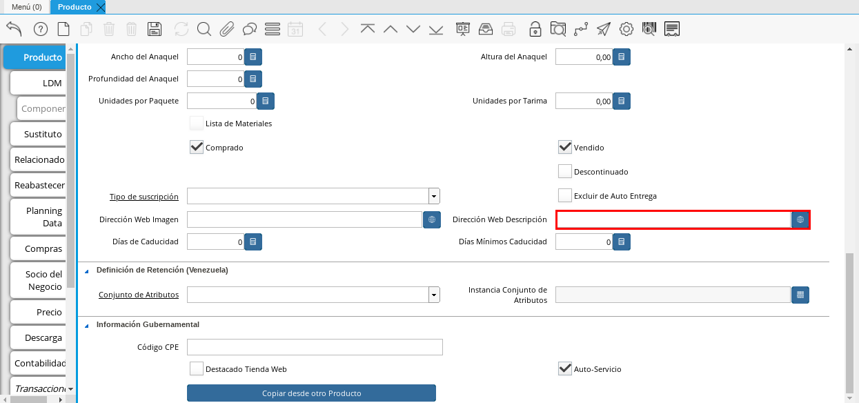 Campo Dirección Web Descripción