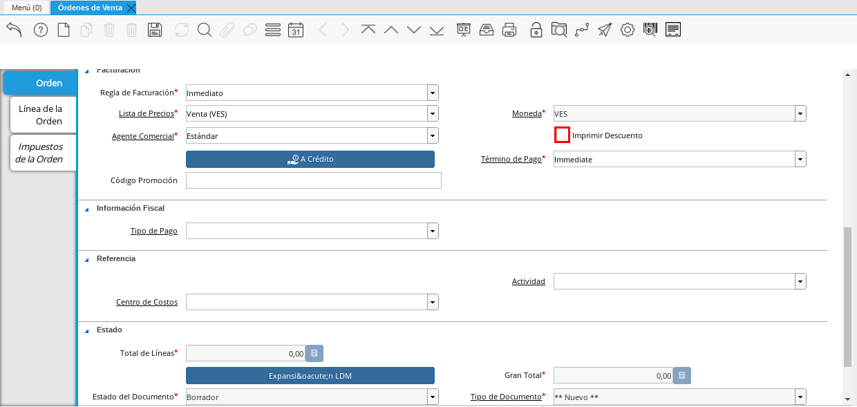 Campo Imprimir Descuento
