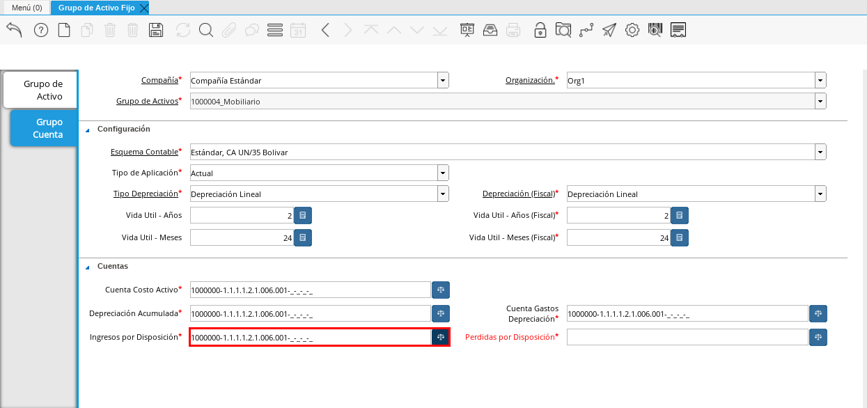 Campo Ingresos por Disposición