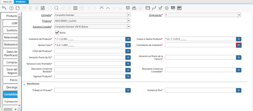 Campo Conciliación de Inventario