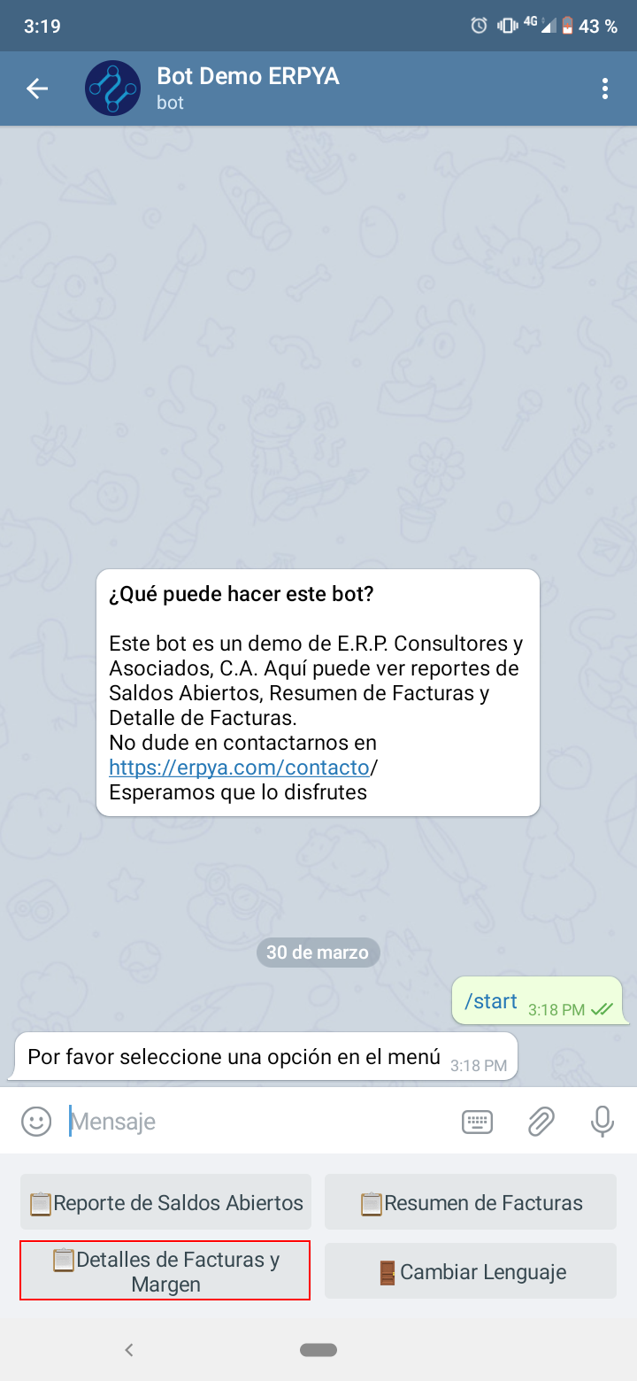 opción detalles de facturas y margen