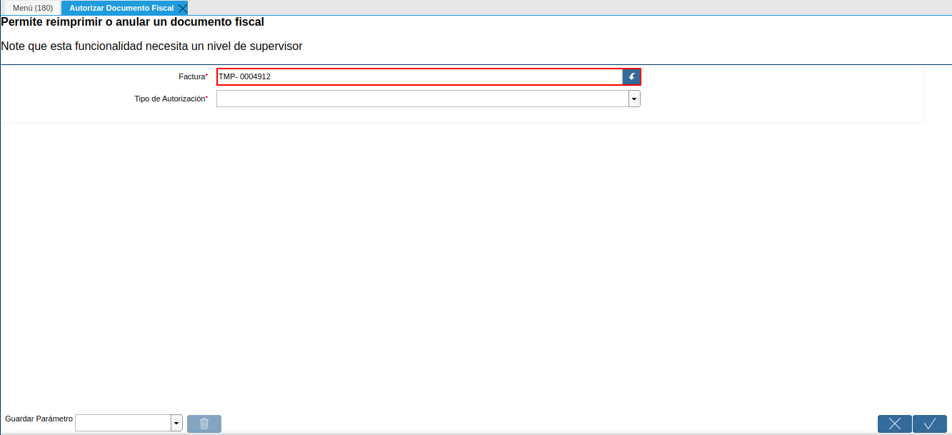 campo factura del proceso autorizar documento fiscal