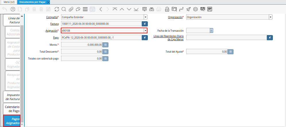 Asignación Factura Pago