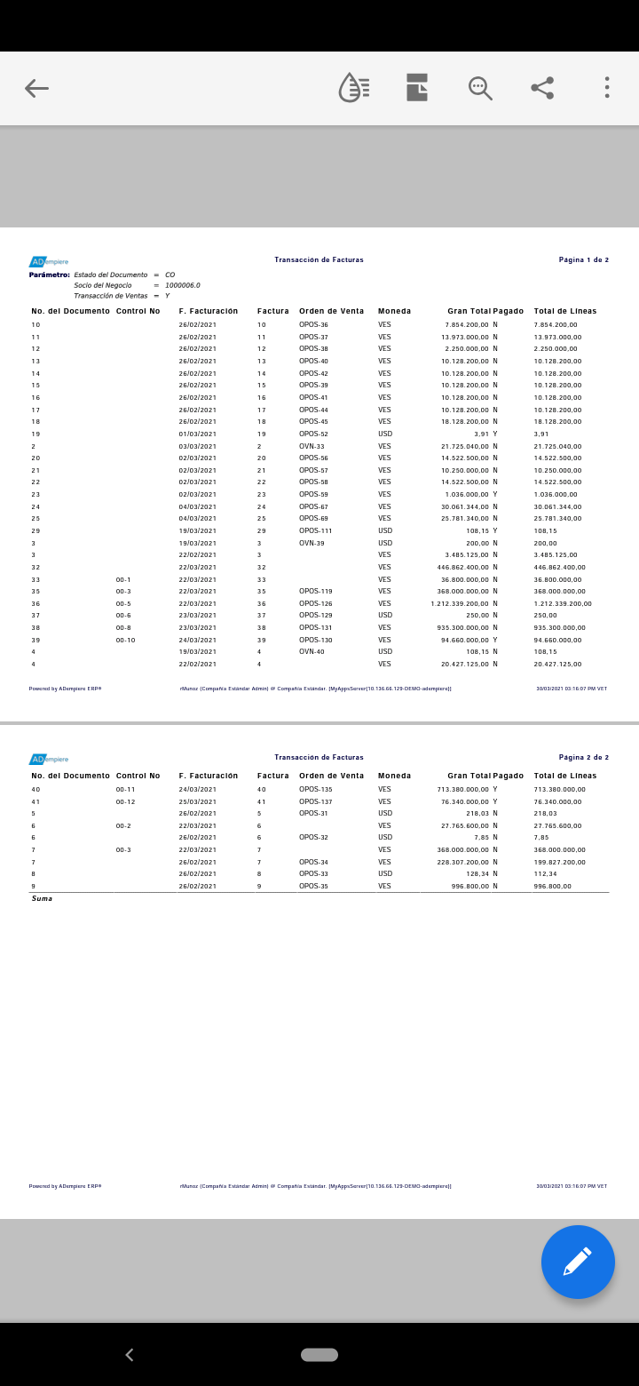 reporte resumen de facturas
