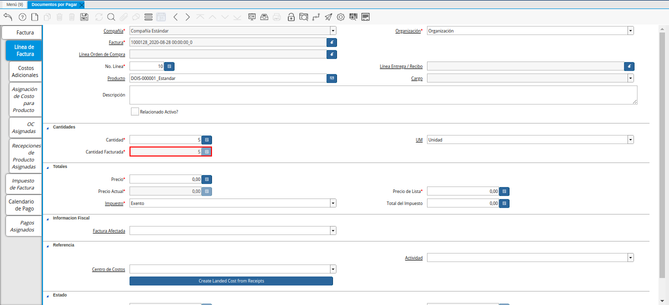 Campo Cantidad Facturada