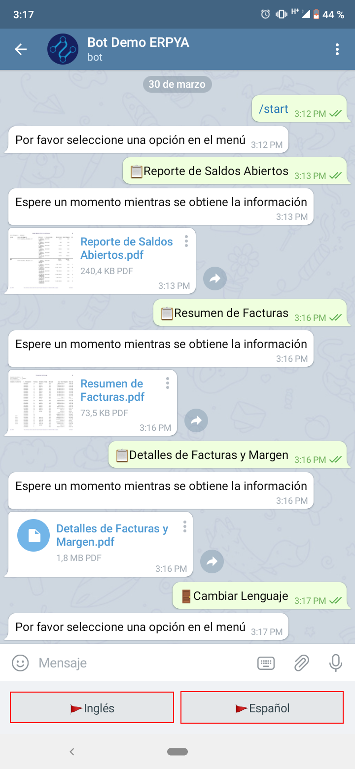 opciones de lenguaje
