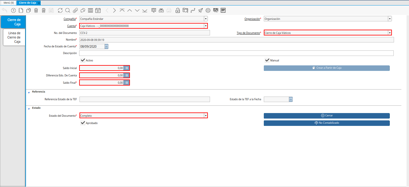 último cierre de caja viáticos mayor al gasto