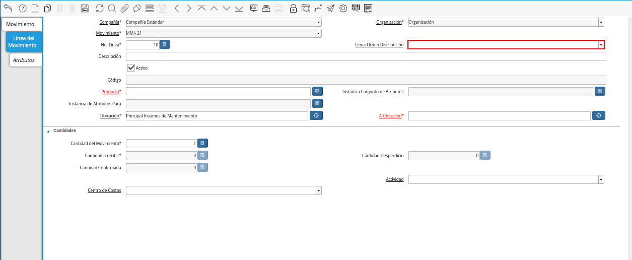 Campo Línea Orden Distribución