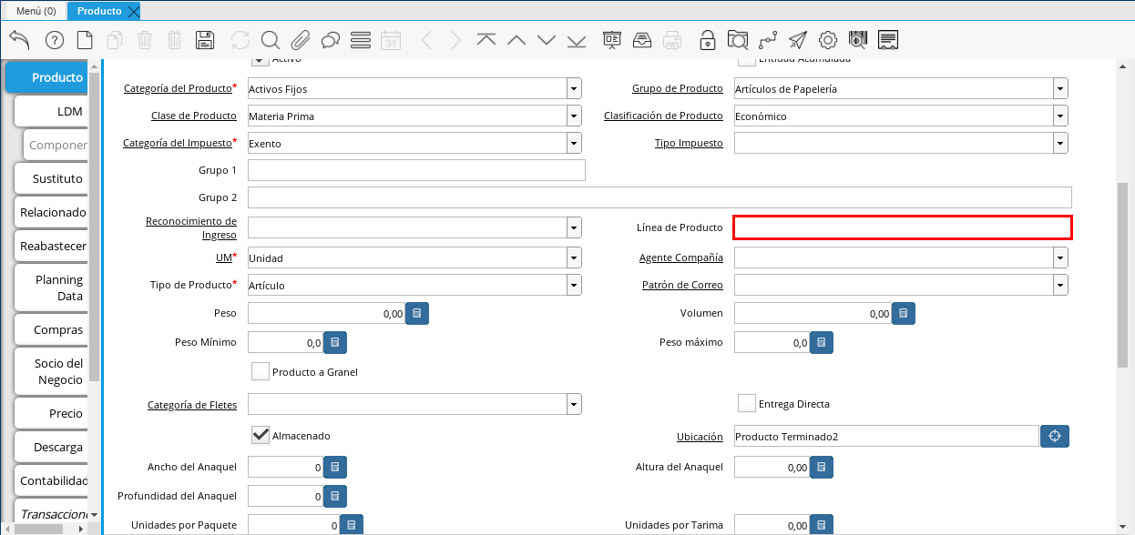 Campo Línea de Producto
