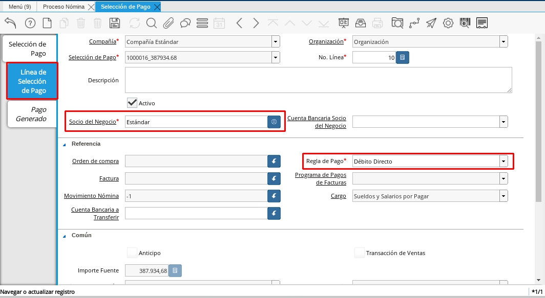 Linea Selección de Pago